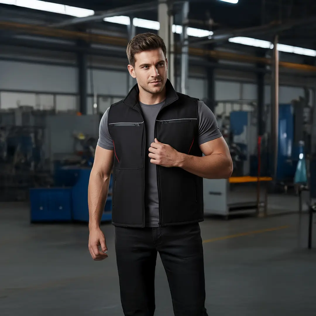 Softshell İş Montu Kolsuz (kırmızı şerit detaylar)